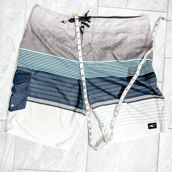 O’Neill Men’s Blue Gray Striped Quick Dry Performance Board Shorts Size L - Picture 5 of 8